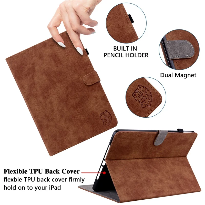 PU Leather Case for Lenovo Tab M9 TB-310FU Cute Tiger Pattern Tablet Protective Sleeve with Stand / Card Holder - Purple