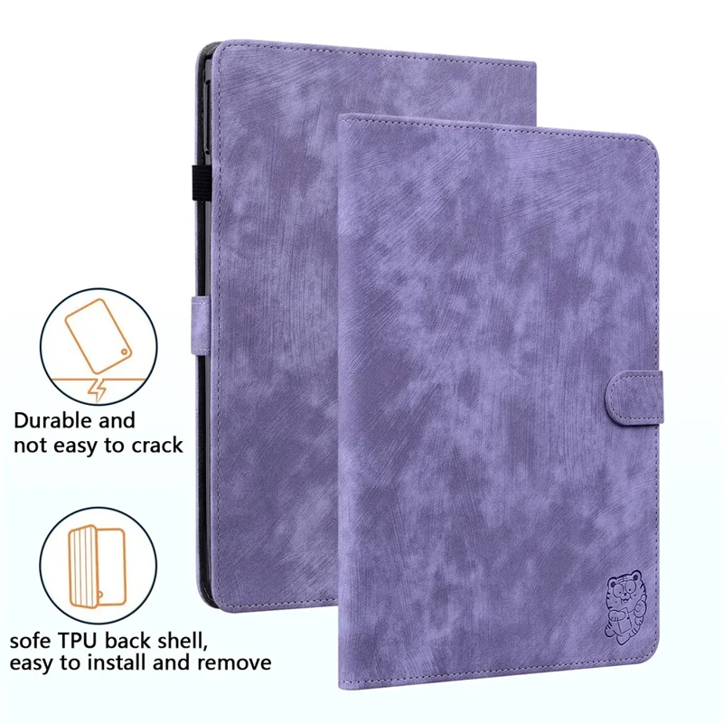 PU Leather Case for Lenovo Tab M9 TB-310FU Cute Tiger Pattern Tablet Protective Sleeve with Stand / Card Holder - Purple