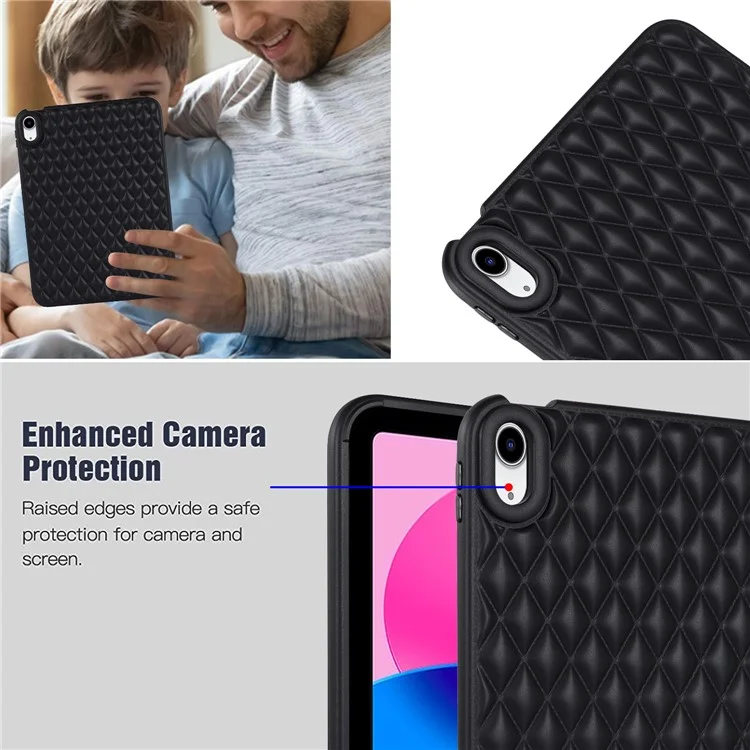 Anti-drop Protective Back Cover für iPad 10.9 (2022) Rhombus-Muster Soft TPU Tablet-Hülle - Schwarz