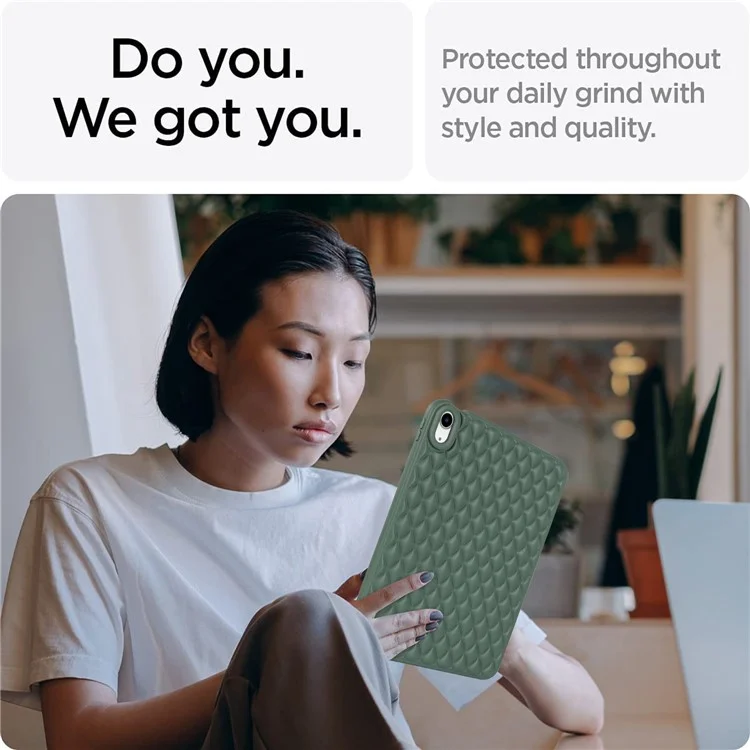 Anti-Drop Protective Back Cover for iPad (2025) / 10.9 (2022) Rhombus Pattern Soft TPU Tablet Case - Green