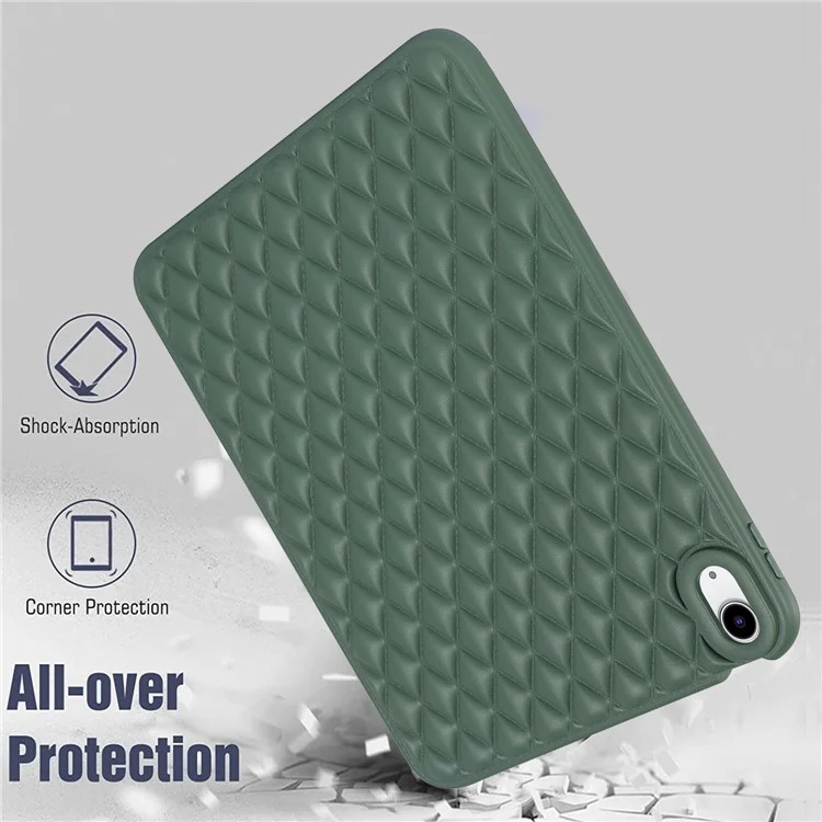 Anti-Drop Protective Back Cover for iPad (2025) / 10.9 (2022) Rhombus Pattern Soft TPU Tablet Case - Green