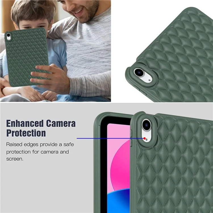 Anti-Drop Protective Back Cover for iPad (2025) / 10.9 (2022) Rhombus Pattern Soft TPU Tablet Case - Green