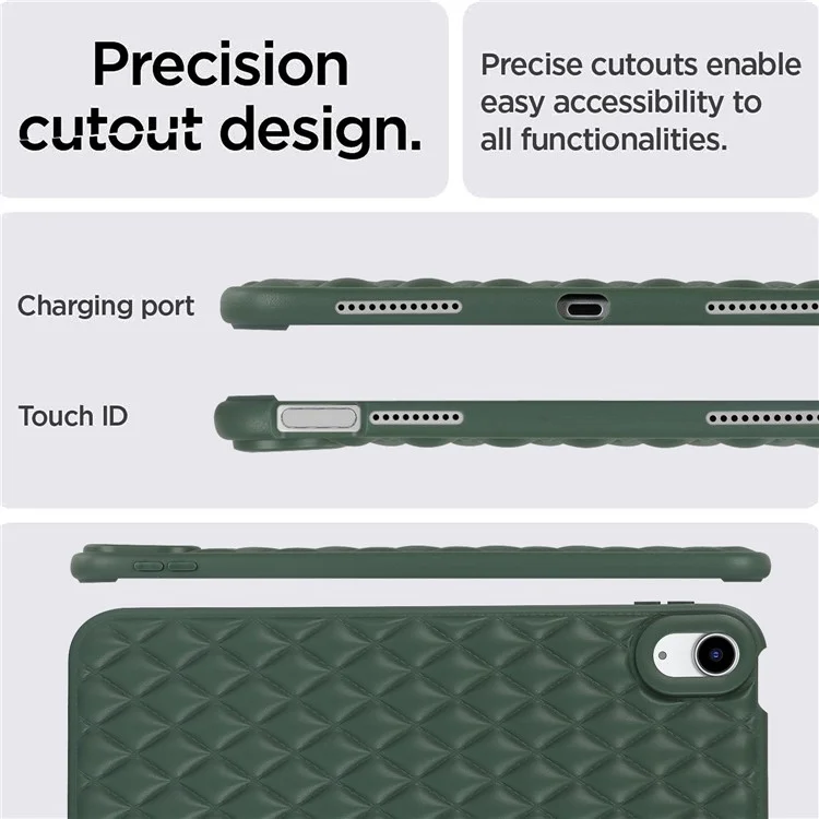 Anti-Drop Protective Back Cover for iPad (2025) / 10.9 (2022) Rhombus Pattern Soft TPU Tablet Case - Green