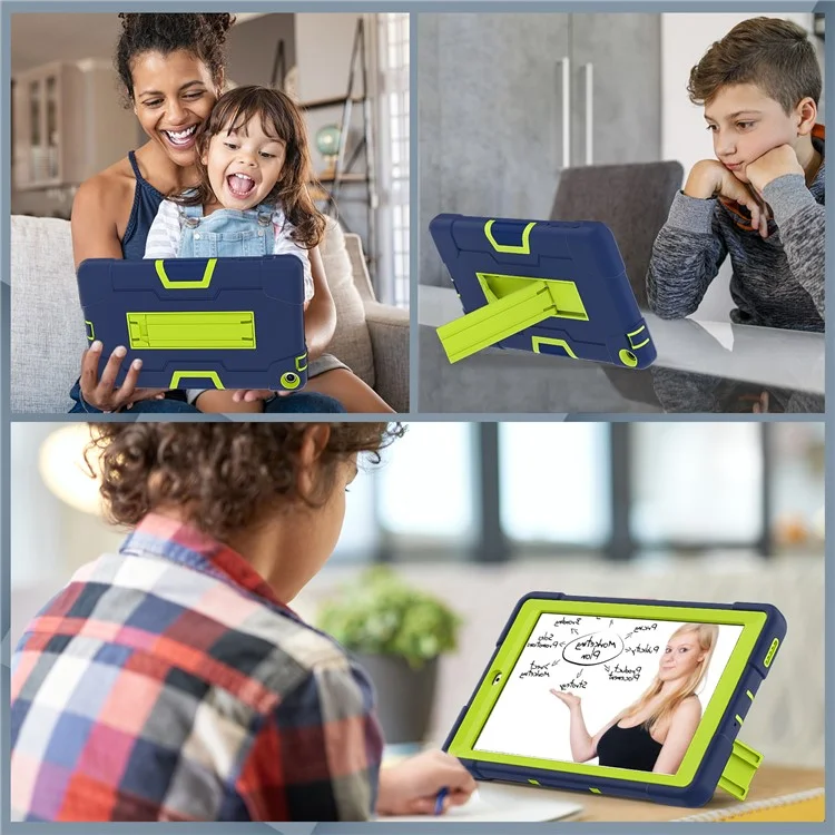 Für almart Onn 8" Tablet Gen 3 (2022) (Modell: 100071483) Kickstand-Hülle Robot Style Silikon + PC Farbkontrast-Cover - Navy Blau / Gelbgrün
