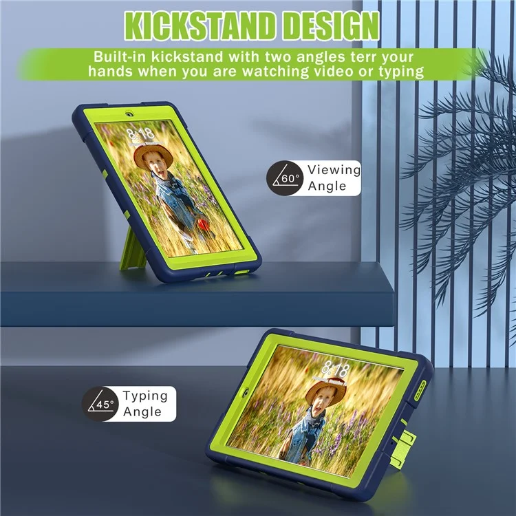 Für almart Onn 8" Tablet Gen 3 (2022) (Modell: 100071483) Kickstand-Hülle Robot Style Silikon + PC Farbkontrast-Cover - Navy Blau / Gelbgrün