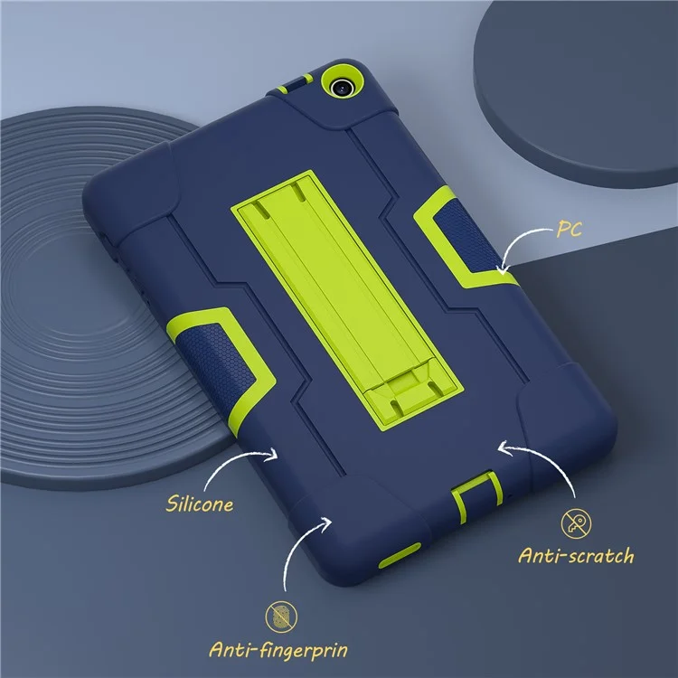 Für almart Onn 8" Tablet Gen 3 (2022) (Modell: 100071483) Kickstand-Hülle Robot Style Silikon + PC Farbkontrast-Cover - Navy Blau / Gelbgrün