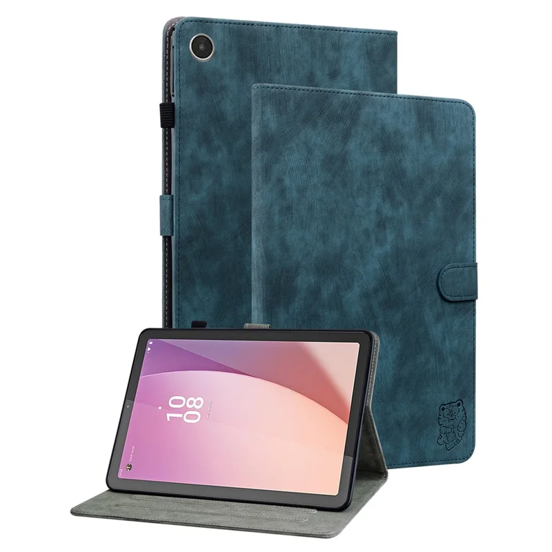 For Lenovo Tab M8 (4th Gen) 2024 TB-301XU / M8 (4th Gen) 2023 TB-300FU PU Leather Tablet Case Cute Tiger Pattern Stand Cover - Dark Blue