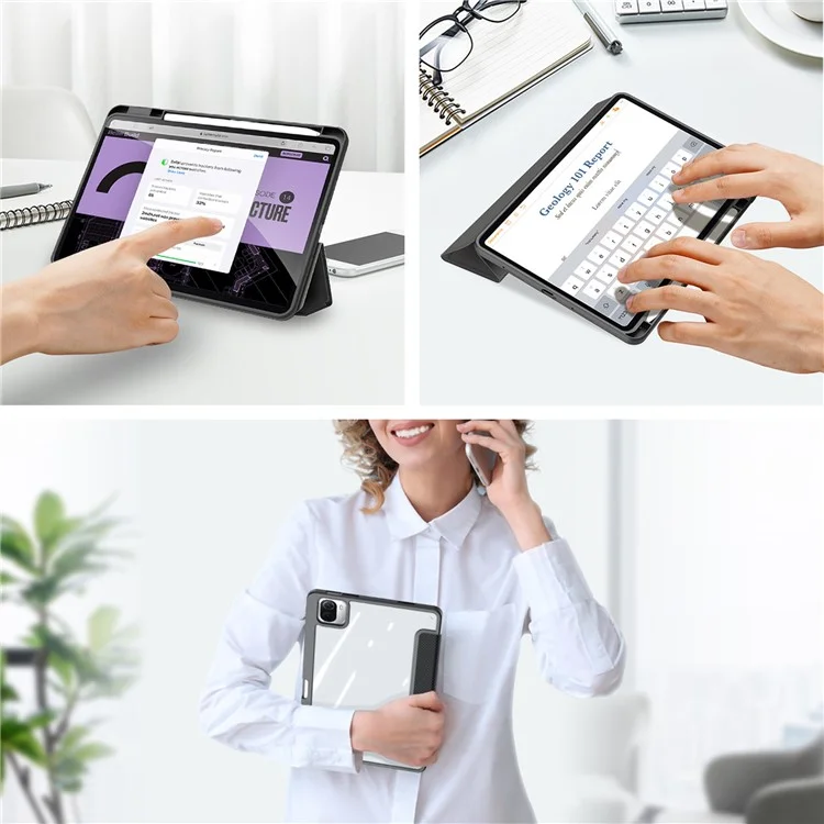 Estuche para Tablet DUX DUCIS TOBY Series para Xiaomi Pad 6 / 6 Pro Cubierta Plegable Tri-Fold de Cuero PU con Función Automática de Encendido/Apagado - Negro 
