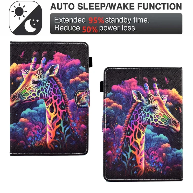 For 7.5-8.5 Inch Tablet Smart PU Leather Flip Cover Pattern Printing Stand Case with Card Slots - Giraffe