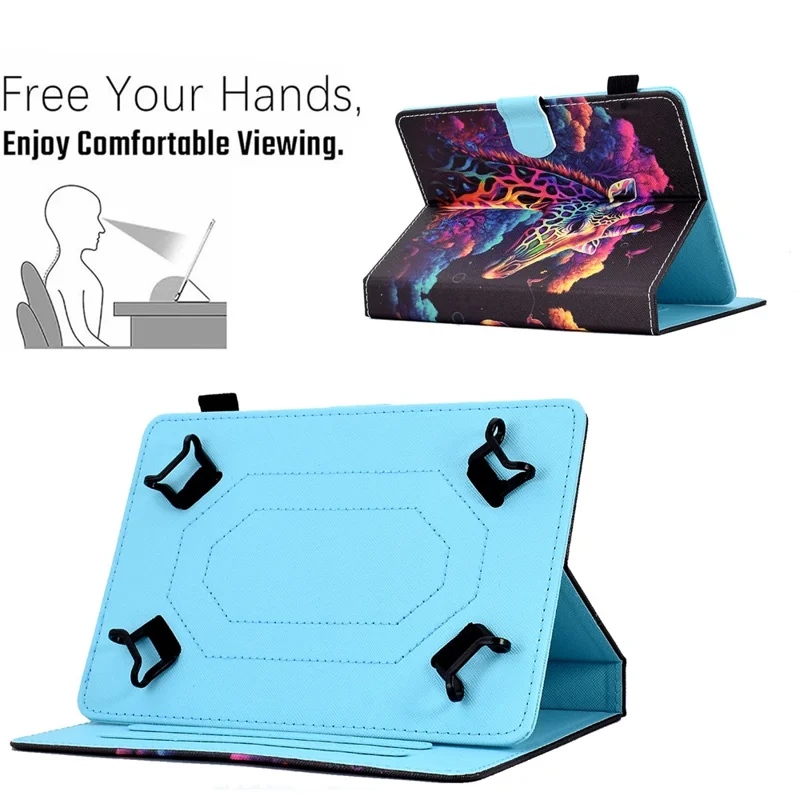 For 7.5-8.5 Inch Tablet Smart PU Leather Flip Cover Pattern Printing Stand Case with Card Slots - Giraffe