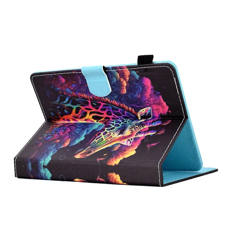 For 7.5-8.5 Inch Tablet Smart PU Leather Flip Cover Pattern Printing Stand Case with Card Slots - Giraffe