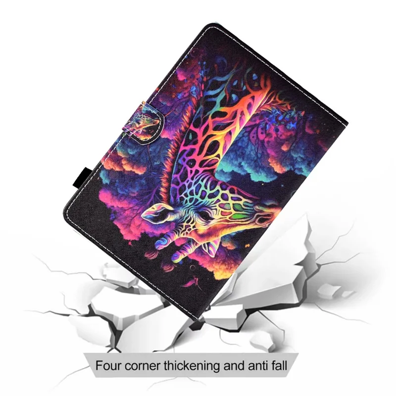 For 7.5-8.5 Inch Tablet Smart PU Leather Flip Cover Pattern Printing Stand Case with Card Slots - Giraffe