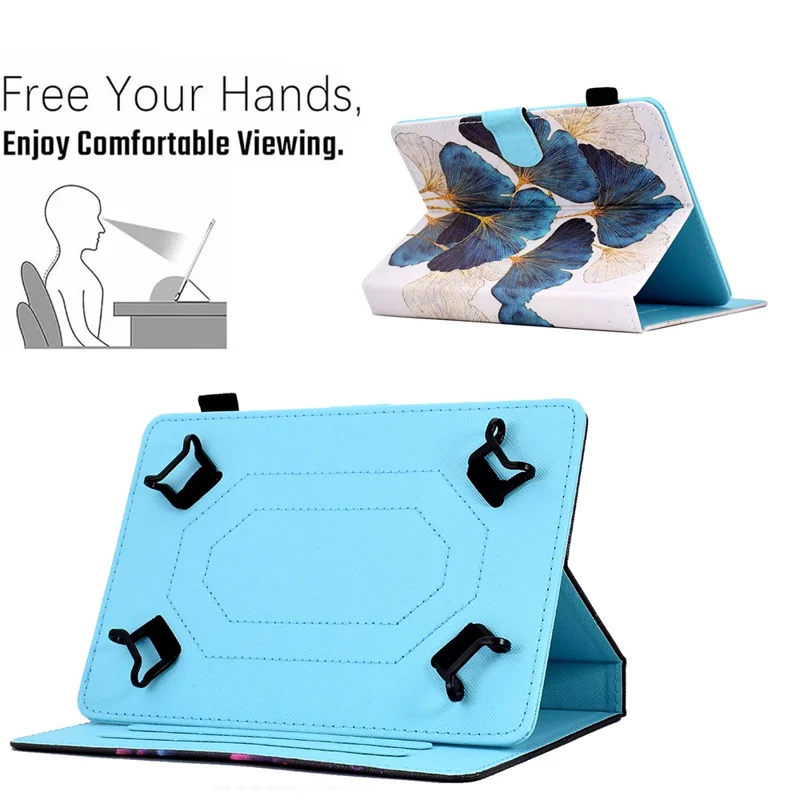 For 6.8-7.5 Inch Tablet Pattern Printing Stand Case Smart PU Leather Flip Cover with Card Slots - Leaf