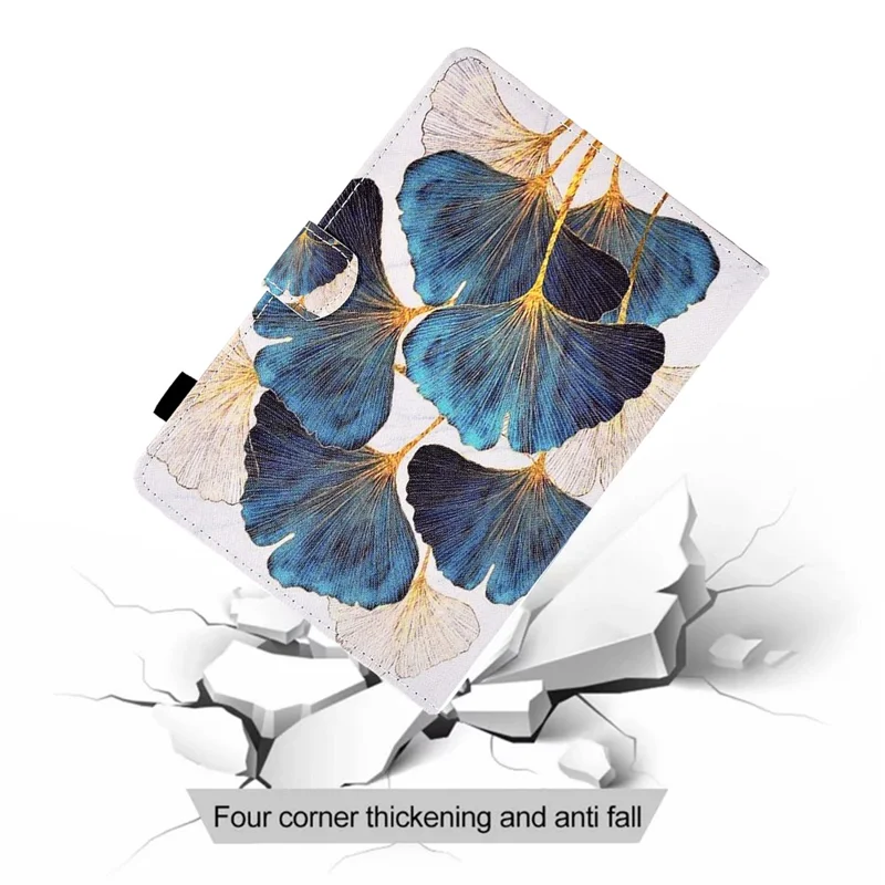 For 6.8-7.5 Inch Tablet Pattern Printing Stand Case Smart PU Leather Flip Cover with Card Slots - Leaf