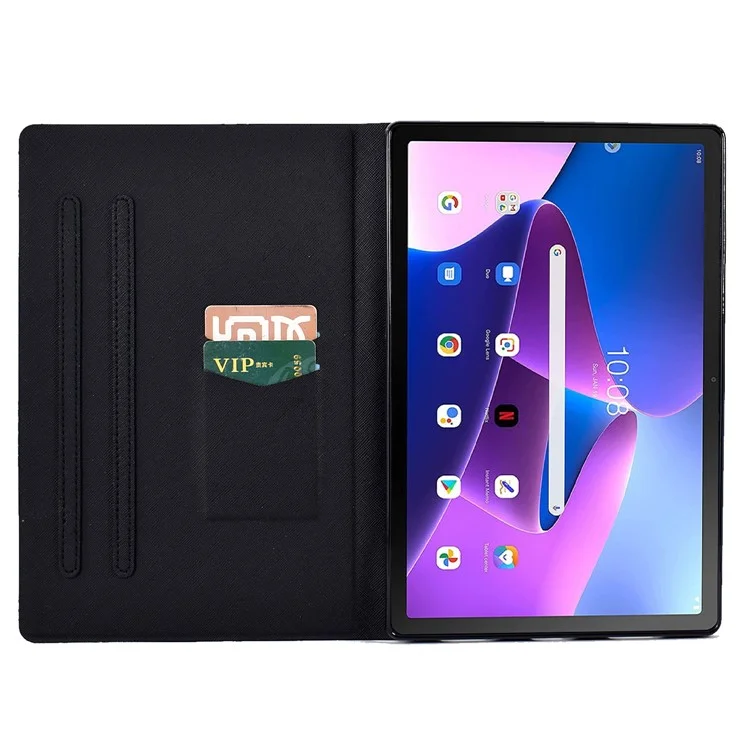 For Lenovo Tab M10 Plus (3rd Gen) / Xiaoxin Pad 2022 10.6 inch Card Slot Tablet Case PU Leather Pattern Printed Stand Cover - Peony Butterfly