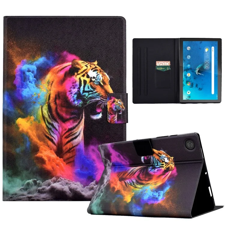 Protective Case for Lenovo Tab M10 (Gen 3) PU Leather Flip Cover Pattern Printed Tablet Stand Case with Card Slots - Colorful Tiger