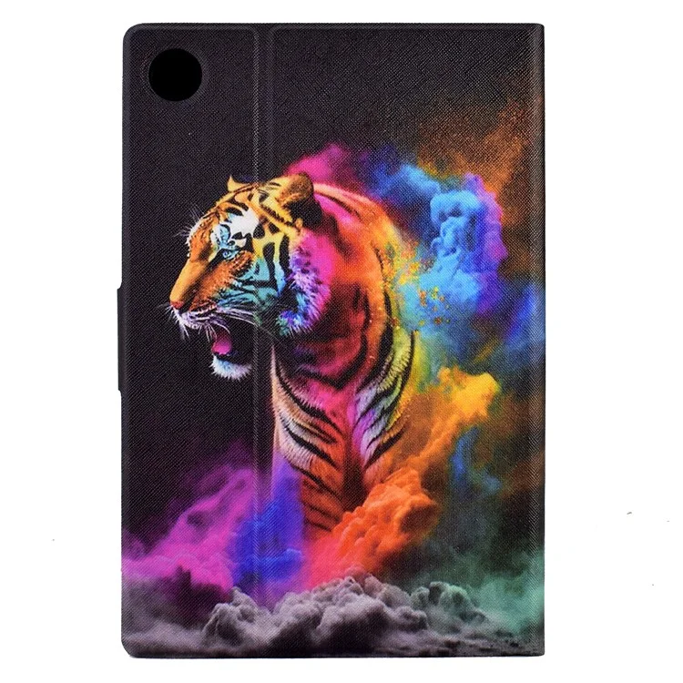 Protective Case for Lenovo Tab M10 (Gen 3) PU Leather Flip Cover Pattern Printed Tablet Stand Case with Card Slots - Colorful Tiger