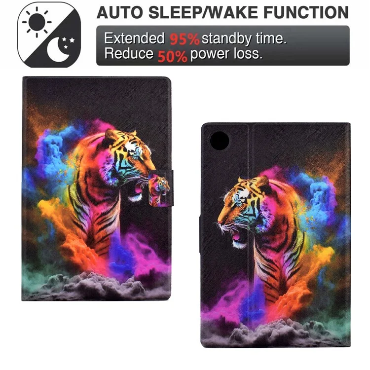 Protective Case for Lenovo Tab M10 (Gen 3) PU Leather Flip Cover Pattern Printed Tablet Stand Case with Card Slots - Colorful Tiger