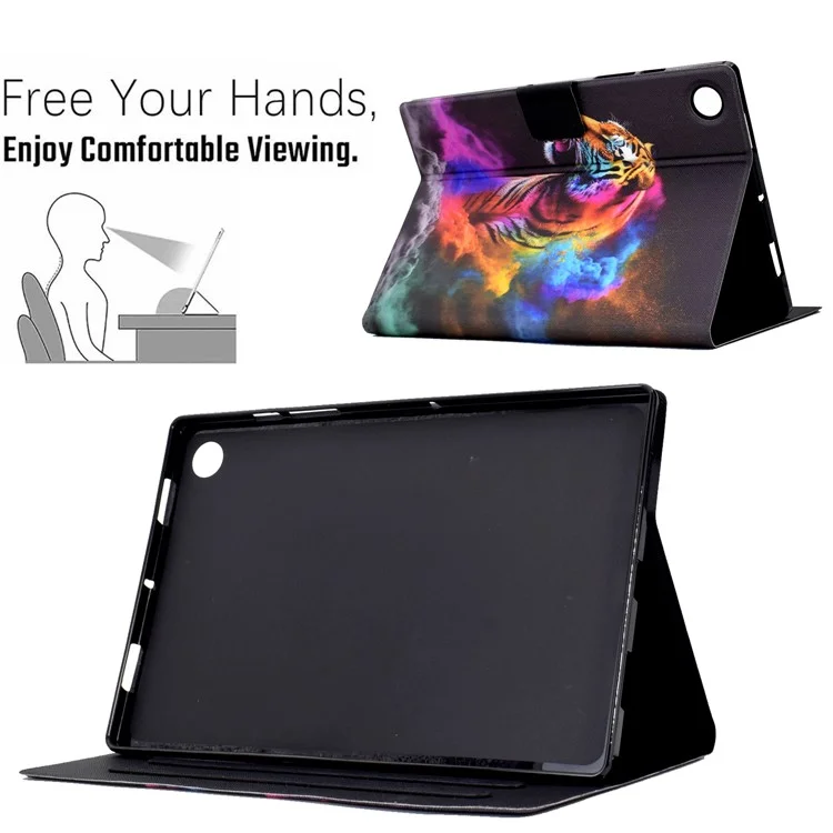 Protective Case for Lenovo Tab M10 (Gen 3) PU Leather Flip Cover Pattern Printed Tablet Stand Case with Card Slots - Colorful Tiger