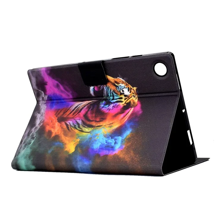 Protective Case for Lenovo Tab M10 (Gen 3) PU Leather Flip Cover Pattern Printed Tablet Stand Case with Card Slots - Colorful Tiger