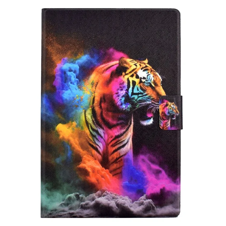 Protective Case for Lenovo Tab M10 (Gen 3) PU Leather Flip Cover Pattern Printed Tablet Stand Case with Card Slots - Colorful Tiger