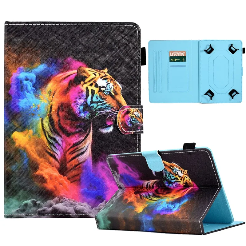 Universal Case for 9.5-10.5 inch Tablet Leather Flip Cover Pattern Printed Anti-Drop Shockproof Case - Colorful Tiger