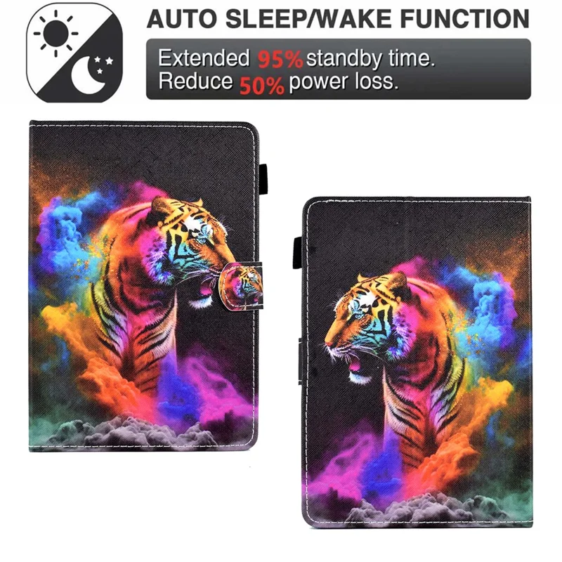 Universal Case for 9.5-10.5 inch Tablet Leather Flip Cover Pattern Printed Anti-Drop Shockproof Case - Colorful Tiger