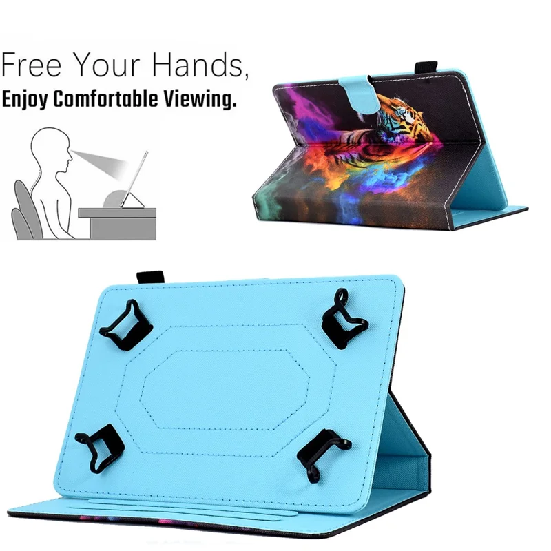Universal Case for 9.5-10.5 inch Tablet Leather Flip Cover Pattern Printed Anti-Drop Shockproof Case - Colorful Tiger