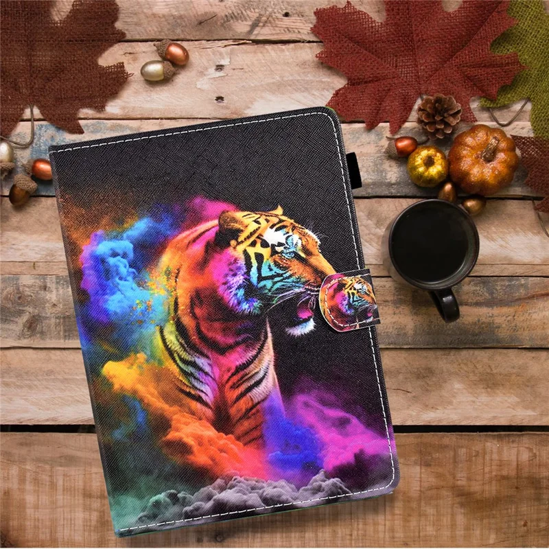 Universal Case for 9.5-10.5 inch Tablet Leather Flip Cover Pattern Printed Anti-Drop Shockproof Case - Colorful Tiger