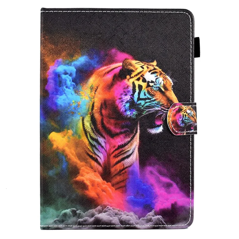 Universal Case for 9.5-10.5 inch Tablet Leather Flip Cover Pattern Printed Anti-Drop Shockproof Case - Colorful Tiger