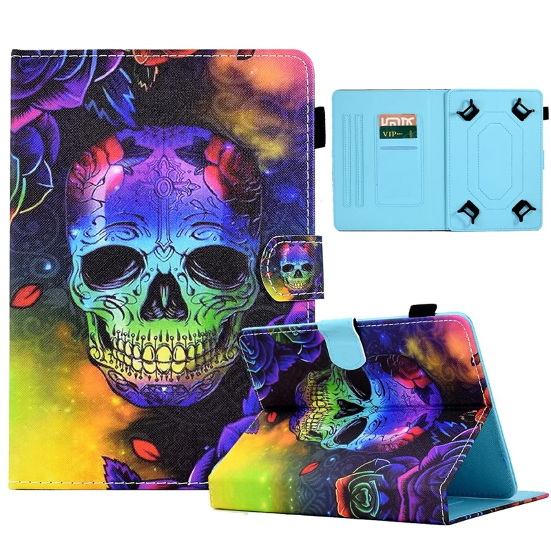 Universal Case for 9.5-10.5 inch Tablet Leather Flip Cover Pattern Printed Anti-Drop Shockproof Case - Skull