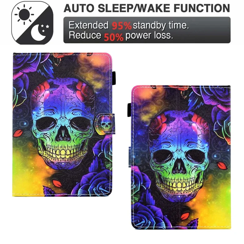 Universal Case for 9.5-10.5 inch Tablet Leather Flip Cover Pattern Printed Anti-Drop Shockproof Case - Skull