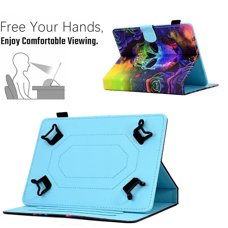 Universal Case for 9.5-10.5 inch Tablet Leather Flip Cover Pattern Printed Anti-Drop Shockproof Case - Skull