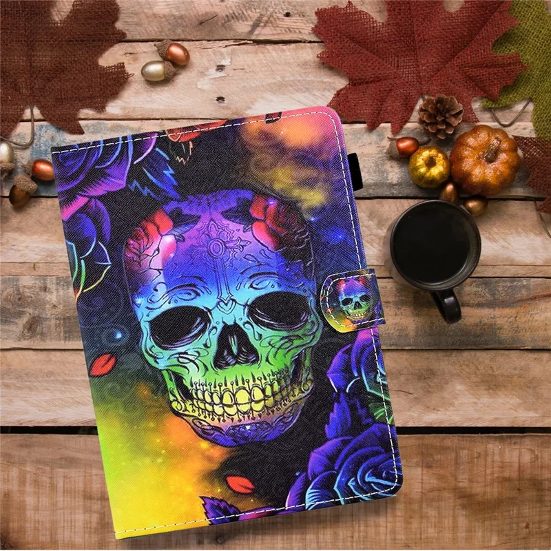 Universal Case for 9.5-10.5 inch Tablet Leather Flip Cover Pattern Printed Anti-Drop Shockproof Case - Skull
