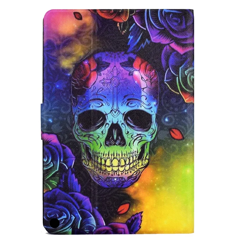 For Amazon Fire HD 10 (2021) / HD 10 Plus (2021) Leather Cover Pattern Printed Anti-Scratch Tablet Case with Card Slots - Skull