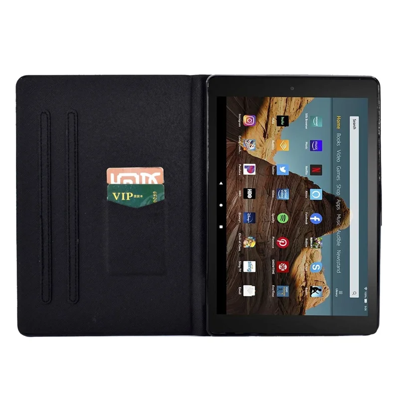 For Amazon Fire HD 10 (2021) / HD 10 Plus (2021) Leather Cover Pattern Printed Anti-Scratch Tablet Case with Card Slots - Skull