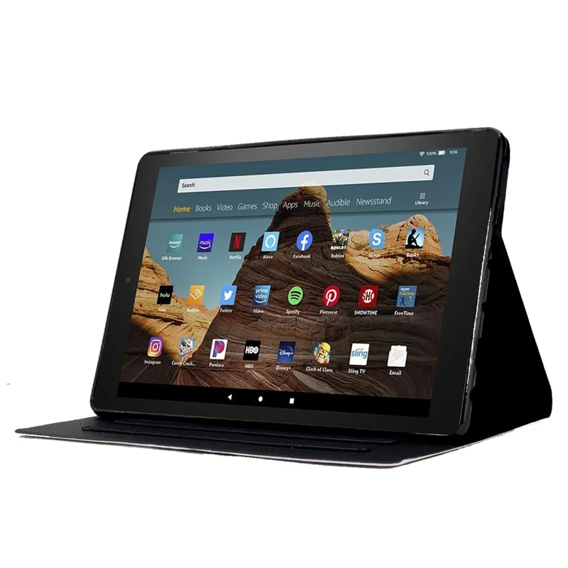 For Amazon Fire HD 10 (2021) / HD 10 Plus (2021) Leather Cover Pattern Printed Anti-Scratch Tablet Case with Card Slots - Skull