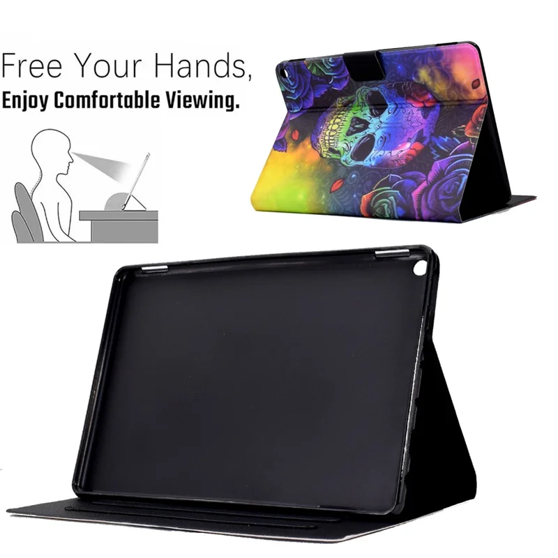 For Amazon Fire HD 10 (2021) / HD 10 Plus (2021) Leather Cover Pattern Printed Anti-Scratch Tablet Case with Card Slots - Skull
