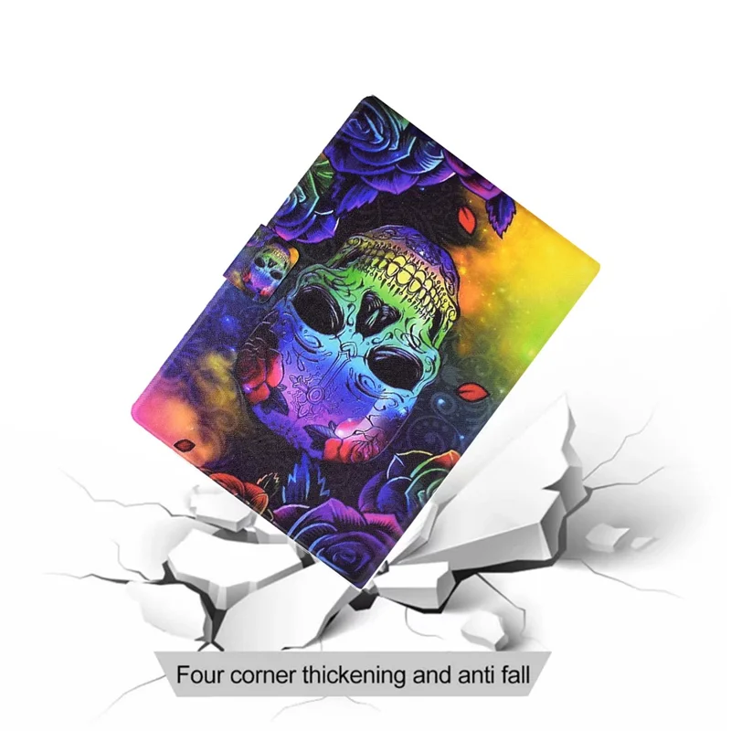 For Amazon Fire HD 10 (2021) / HD 10 Plus (2021) Leather Cover Pattern Printed Anti-Scratch Tablet Case with Card Slots - Skull