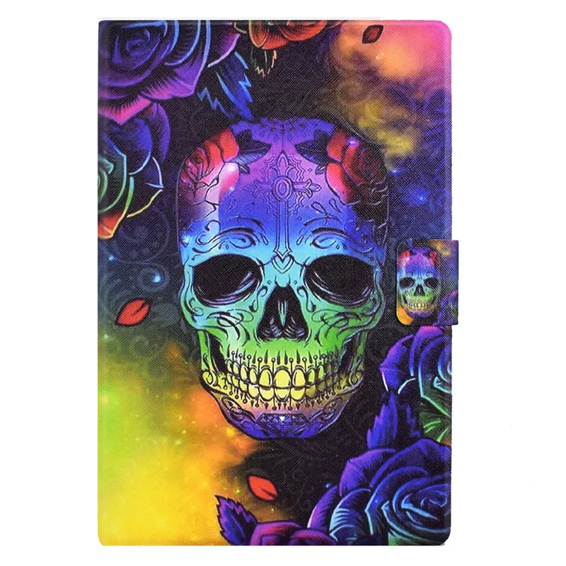 For Amazon Fire HD 10 (2021) / HD 10 Plus (2021) Leather Cover Pattern Printed Anti-Scratch Tablet Case with Card Slots - Skull