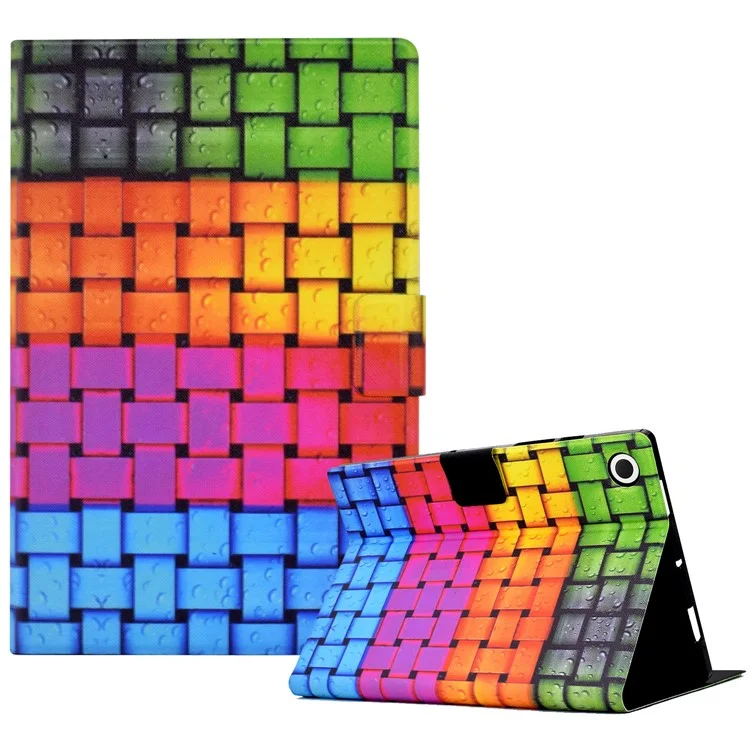 Cubierta de Cuero Estampado para Samsung Galaxy Tab A8 10.5 (2021) X205 / X200 Ranuras para Tarjetas Funda para Tableta - Tira Tejida