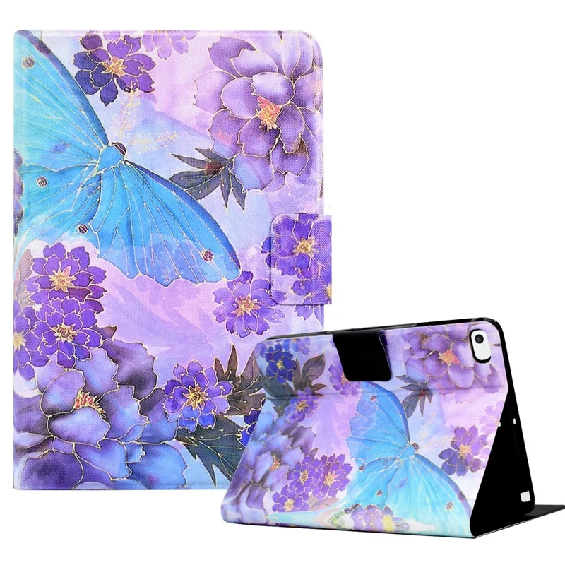 For iPad Air (2013) / Air 2 / iPad 9.7-inch (2017) / (2018) Case Pattern Printed Leather Flip Cover Anti-Drop Tablet Shell - Peony Butterfly
