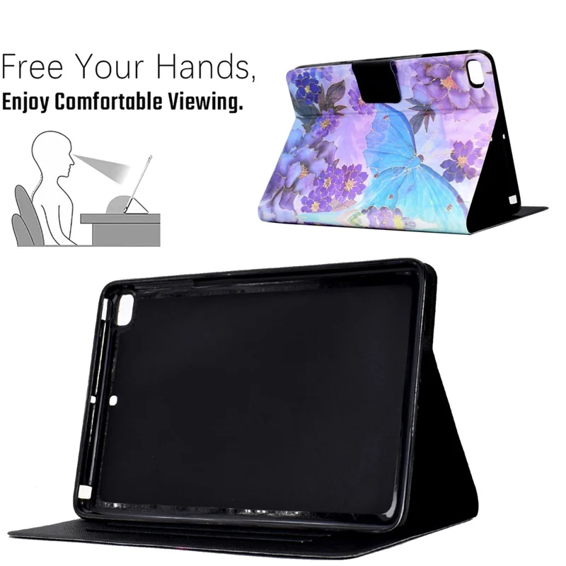 For iPad Air (2013) / Air 2 / iPad 9.7-inch (2017) / (2018) Case Pattern Printed Leather Flip Cover Anti-Drop Tablet Shell - Peony Butterfly