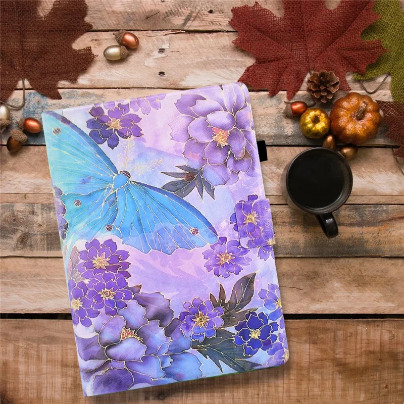For iPad Air (2013) / Air 2 / iPad 9.7-inch (2017) / (2018) Case Pattern Printed Leather Flip Cover Anti-Drop Tablet Shell - Peony Butterfly
