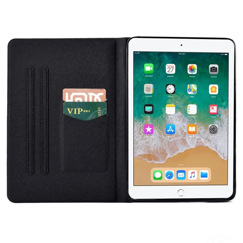 For iPad Air (2013) / Air 2 / iPad 9.7-inch (2017) / (2018) Case Pattern Printed Leather Flip Cover Anti-Drop Tablet Shell - Knitted Strip