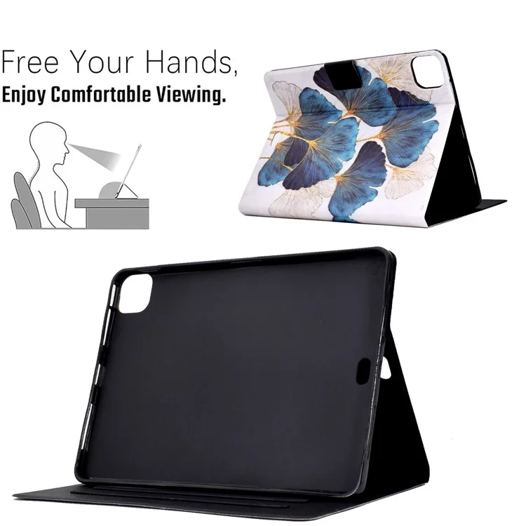 For iPad Air 11 (2025) / (2024) / Air (2020) / (2022) / Pro 11 (2022) / (2021) / (2020) / (2018) Leather Cover Pattern Printed Case - Leaf