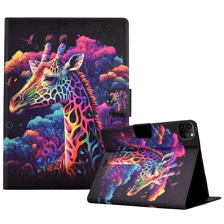 Pour iPad Pro 11 (2020) / (2021) / (2022) / iPad Air 11 (2024) / Air (2020) / (2022) Housse en cuir PU avec motif imprimé - Girafe