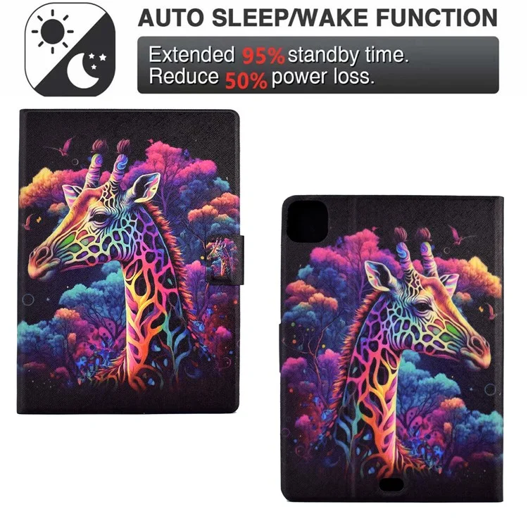 Pour iPad Pro 11 (2020) / (2021) / (2022) / iPad Air 11 (2024) / Air (2020) / (2022) Housse en cuir PU avec motif imprimé - Girafe