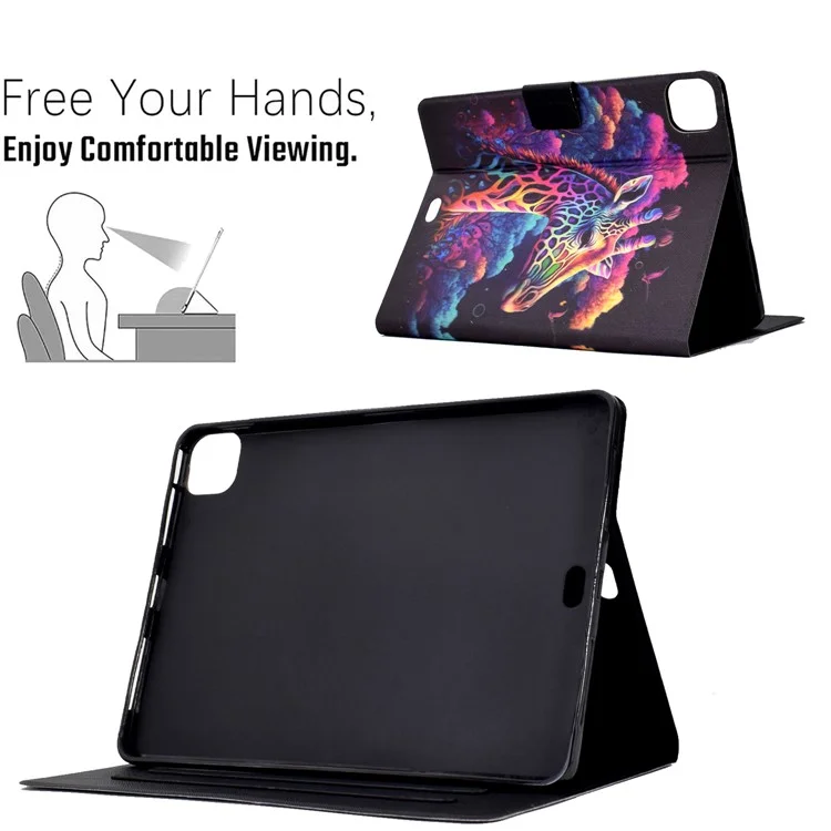 Pour iPad Pro 11 (2020) / (2021) / (2022) / iPad Air 11 (2024) / Air (2020) / (2022) Housse en cuir PU avec motif imprimé - Girafe