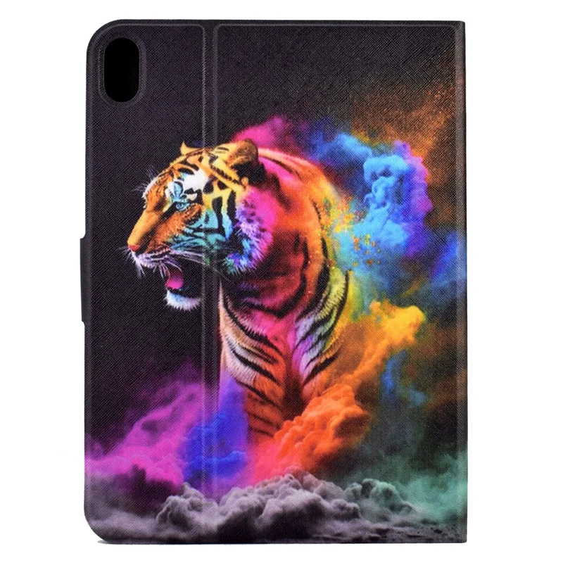 For iPad (2025) / 10.9 (2022) Shockproof Case Pattern Printed Leather Flip Cover Anti-Drop Tablet Case - Colorful Tiger
